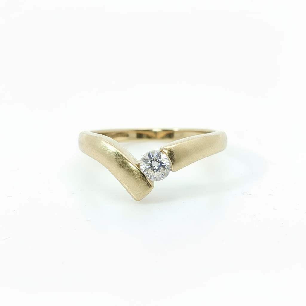 Round Brilliant Wishbone 0.25CT I1 H 14CT Yellow Gold Ring Size N - Goldbank Jewellers