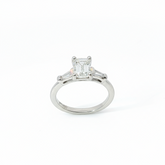 3 Stone Set Emerald / Tapered Baguette 0.75CT Centre TCW 1CT VS1 G-H Platinum Ring Size I)