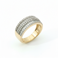 Baguette & Single Cuts 1CT SI1 - SI2 G-H 9CT Yellow Gold Channel & Prong Ring Size J