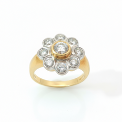 Round Brilliant 0.85TCW SI2 - L1 H-I 18CT Yellow Gold Cluster Ring Size O