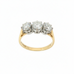Round Brilliant 1.5CT SI2 H 18CT Yellow Gold 3 Stone Trilogy Ring Size J - Goldbank Jewellers