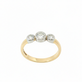 Round Brilliant 0.6CT SI1 - SI2 H 18CT Yellow Gold 3 Stone Bezel Ring Size L