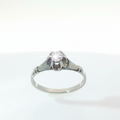 Round Brilliannt 0.25CT SI1 G 18CT White Gold Vintage 8 Claw Ring Size N
