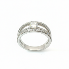 1.15ct Diamond Solitaire Ring with Triple Diamond Bands – 18ct White Gold (VS1–VS2, G) - Goldbank Jewellers