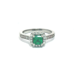 18k- Princess cut emerald- Diamond halo & Shoulders