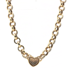 18" - Pre Owned - 9ct - Stone Set Heart And Belcher Chain - ( 44.83g ) - Goldbank Jewellers