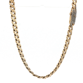 28" - Pre Owned - 9ct - Stone Clasp Set Flat Curb Chain - ( 30.93g ) - Goldbank Jewellers