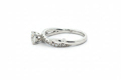 Round Brilliant 0.65CT SI1 - SI2 H 18CT White Gold Solitaire Twisted Band Ring Size M - Goldbank Jewellers