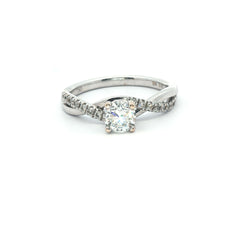 Round Brilliant 0.65CT SI1 - SI2 H 18CT White Gold Solitaire Twisted Band Ring Size M - Goldbank Jewellers