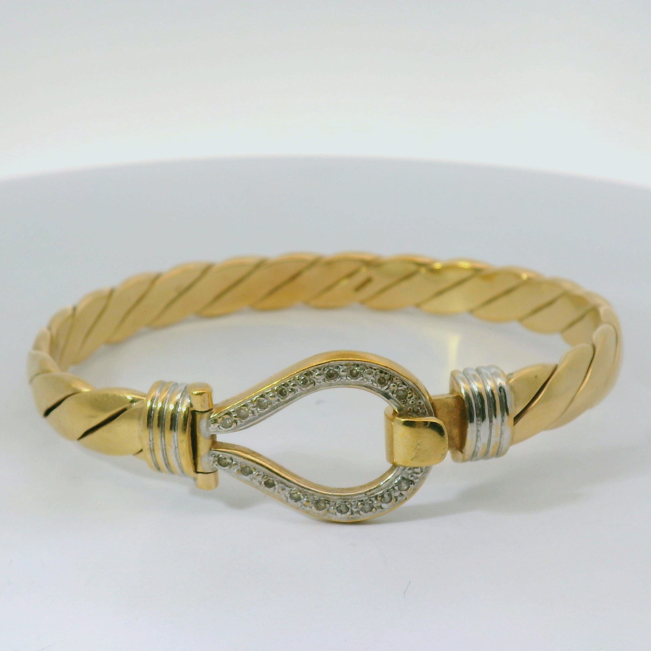 6.75" Pre-owned 9CT Hook & Loop Diamond Set Bangle (34.5g)