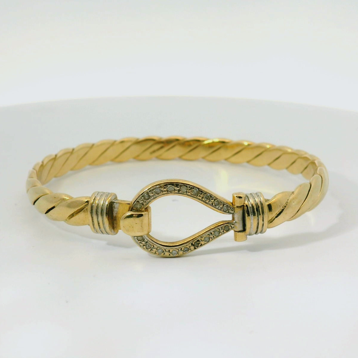 7" Pre-owned 9CT Diamond Set & Hook Loop Bangle (25.3g)