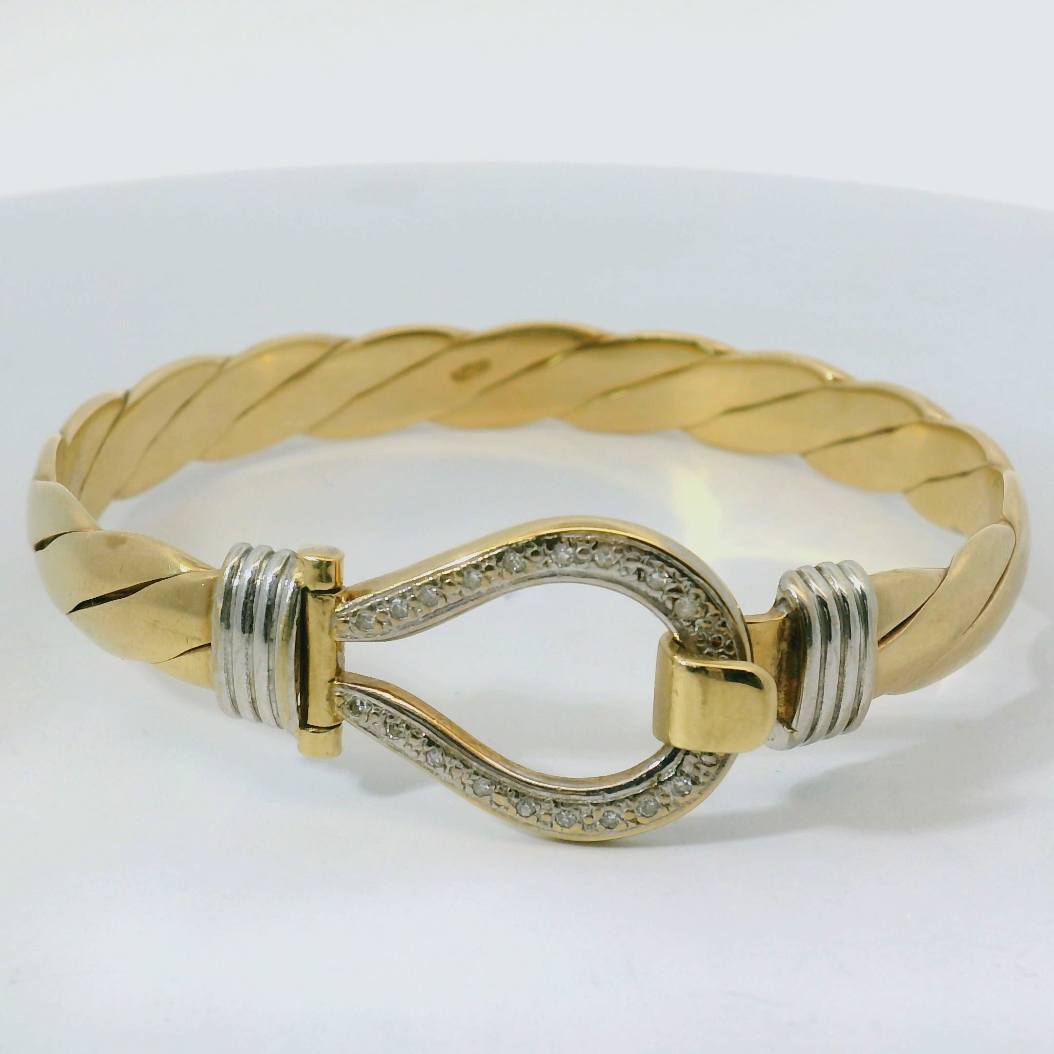 9CT Pre-owned Diamond Set Hook & Look Bangle (27.5g)