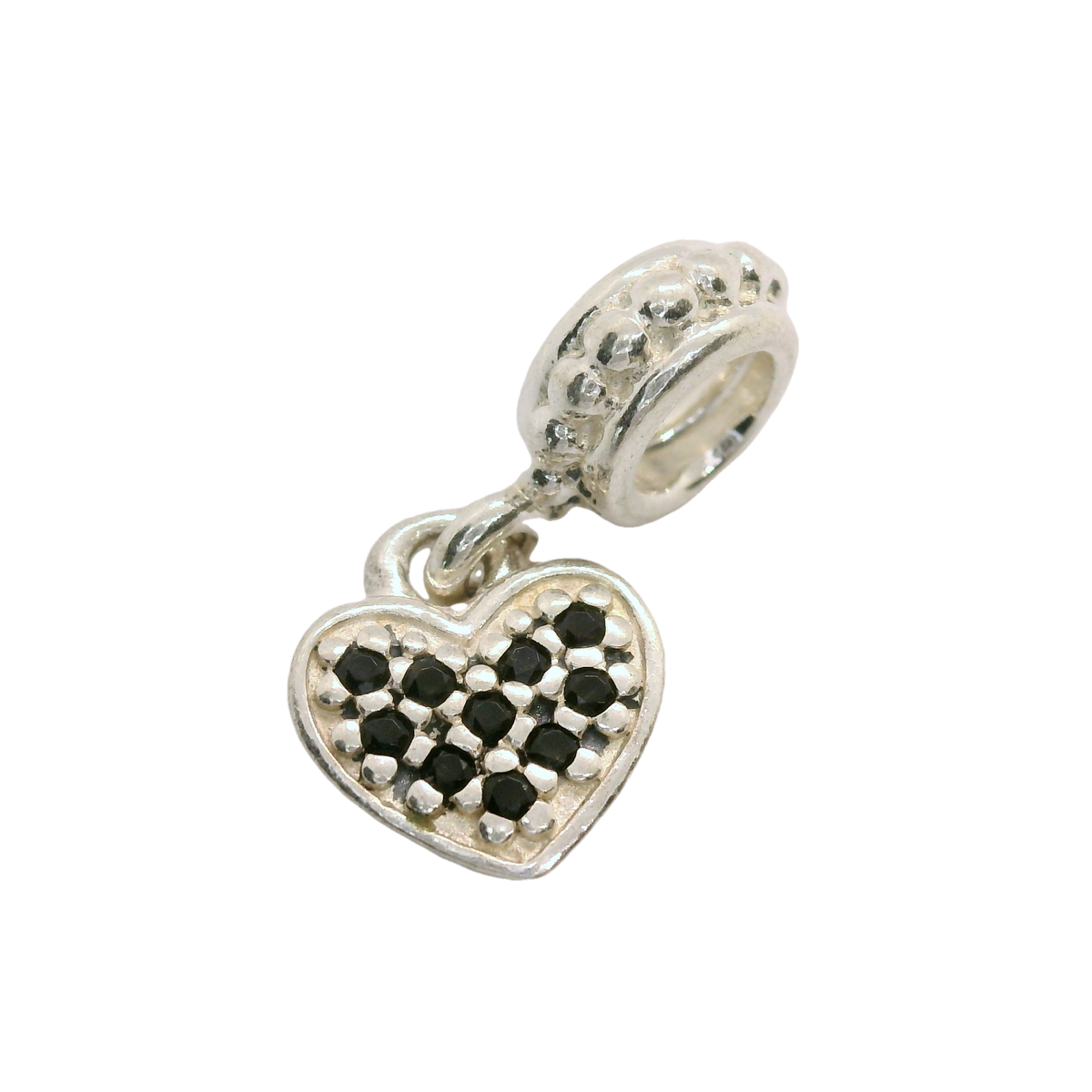 Genuine Pandora 791023NCK Black CZ Pave Heart Dangle Charm