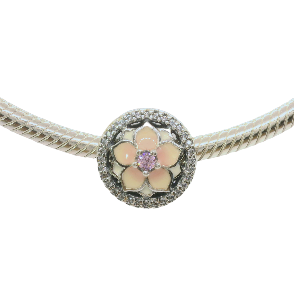 Genuine PANDORA 792085PCZ CZ Pale Cerise Magnolia Bloom Charm Only