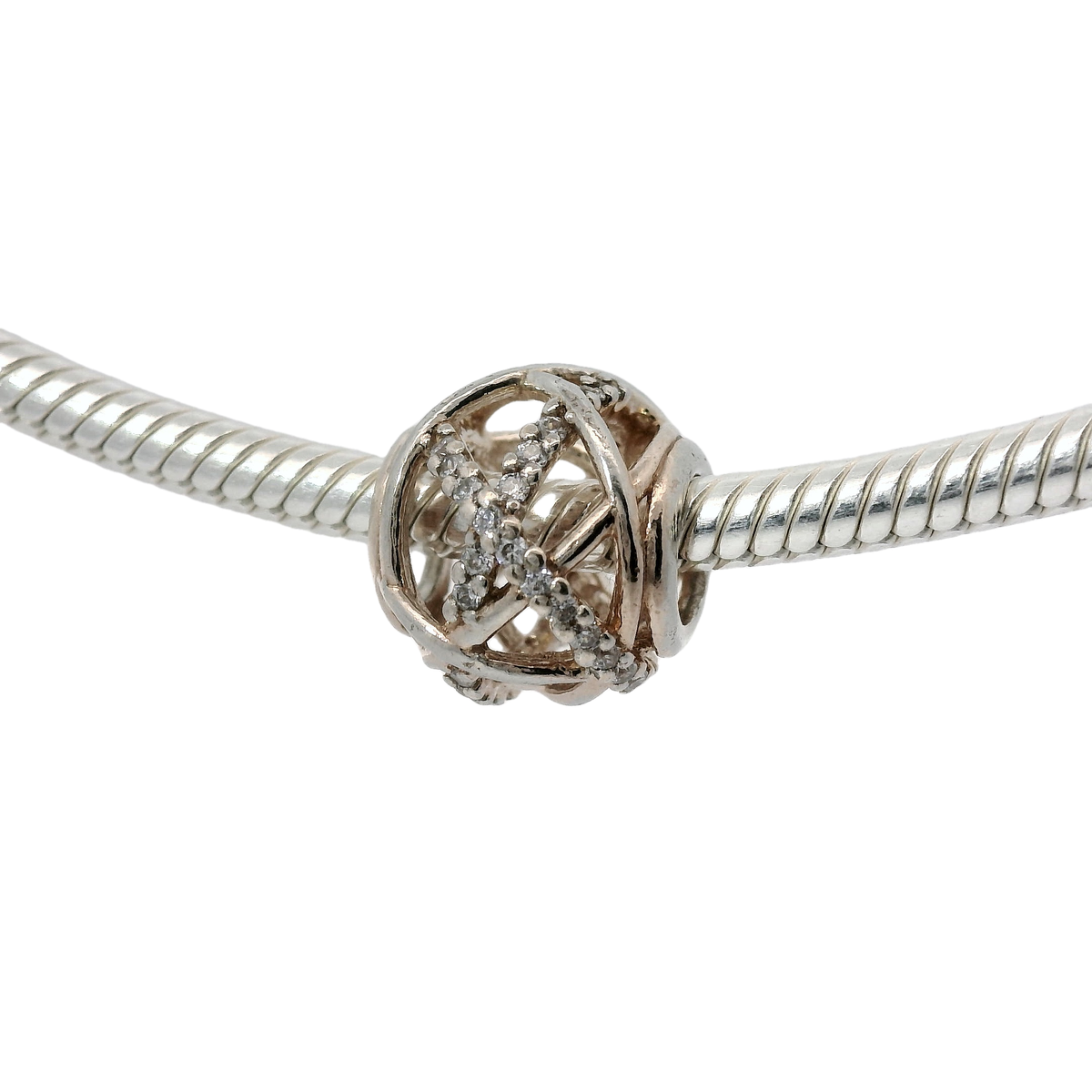 Genuine PANDORA 781388CZ Rose Sparkling & Polished Lines Galaxy ALE R Charm Only