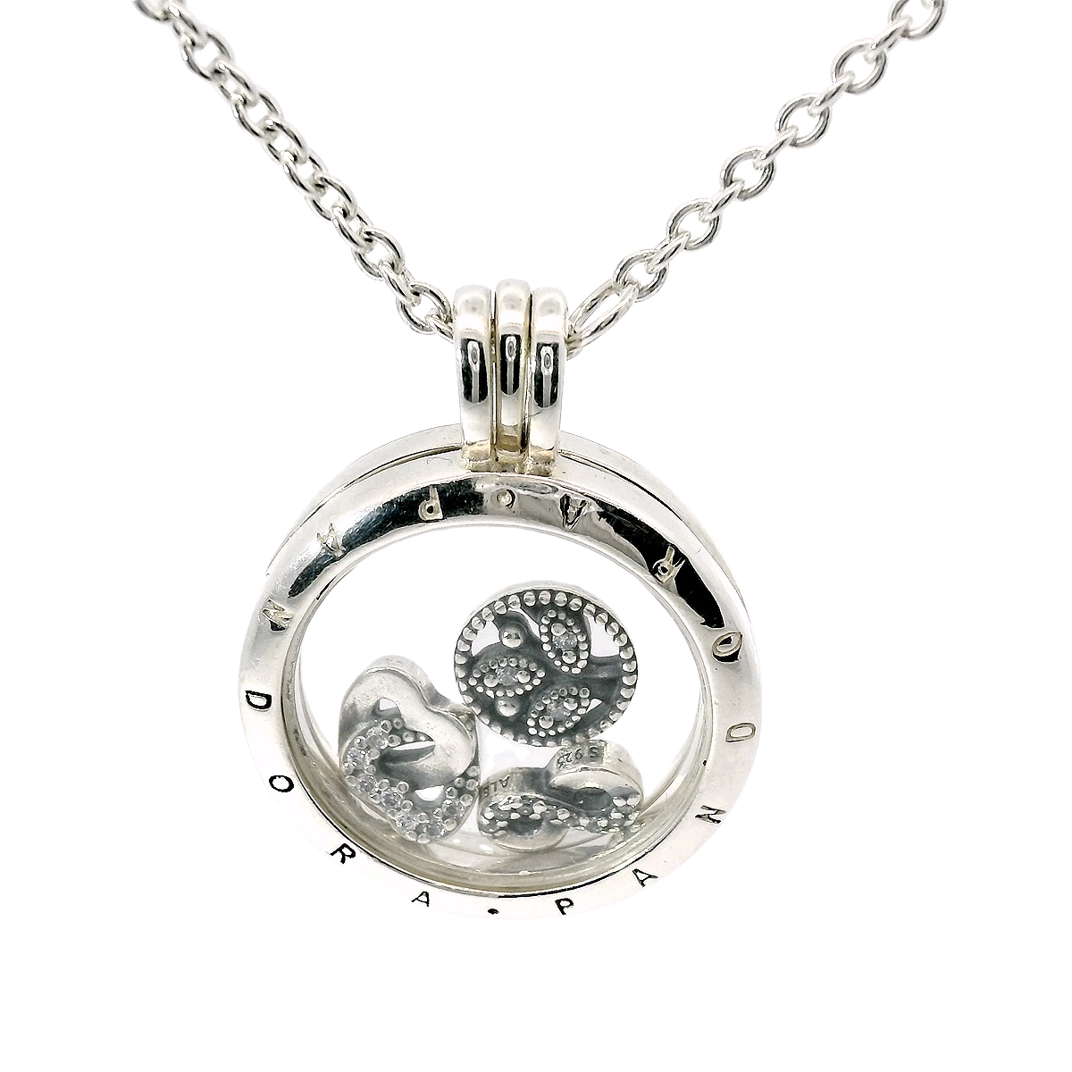 Genuine PANDORA 590529 Silver Medium Locket Necklace 60cm Chain with 3 charms