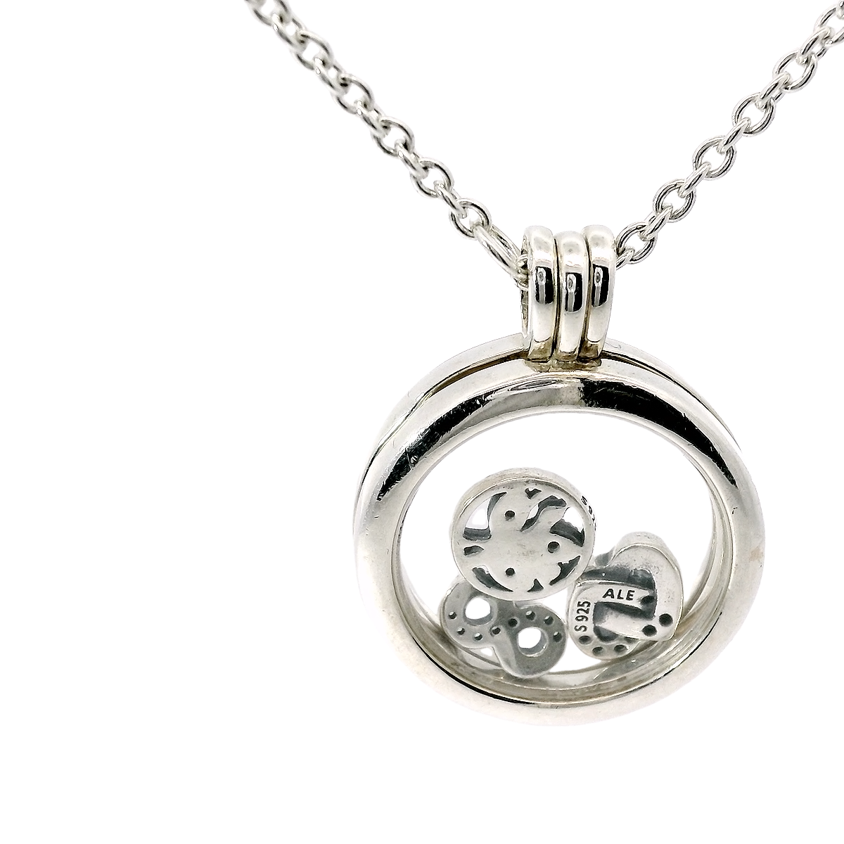 Genuine PANDORA 590529 Silver Medium Locket Necklace 60cm Chain with 3 charms