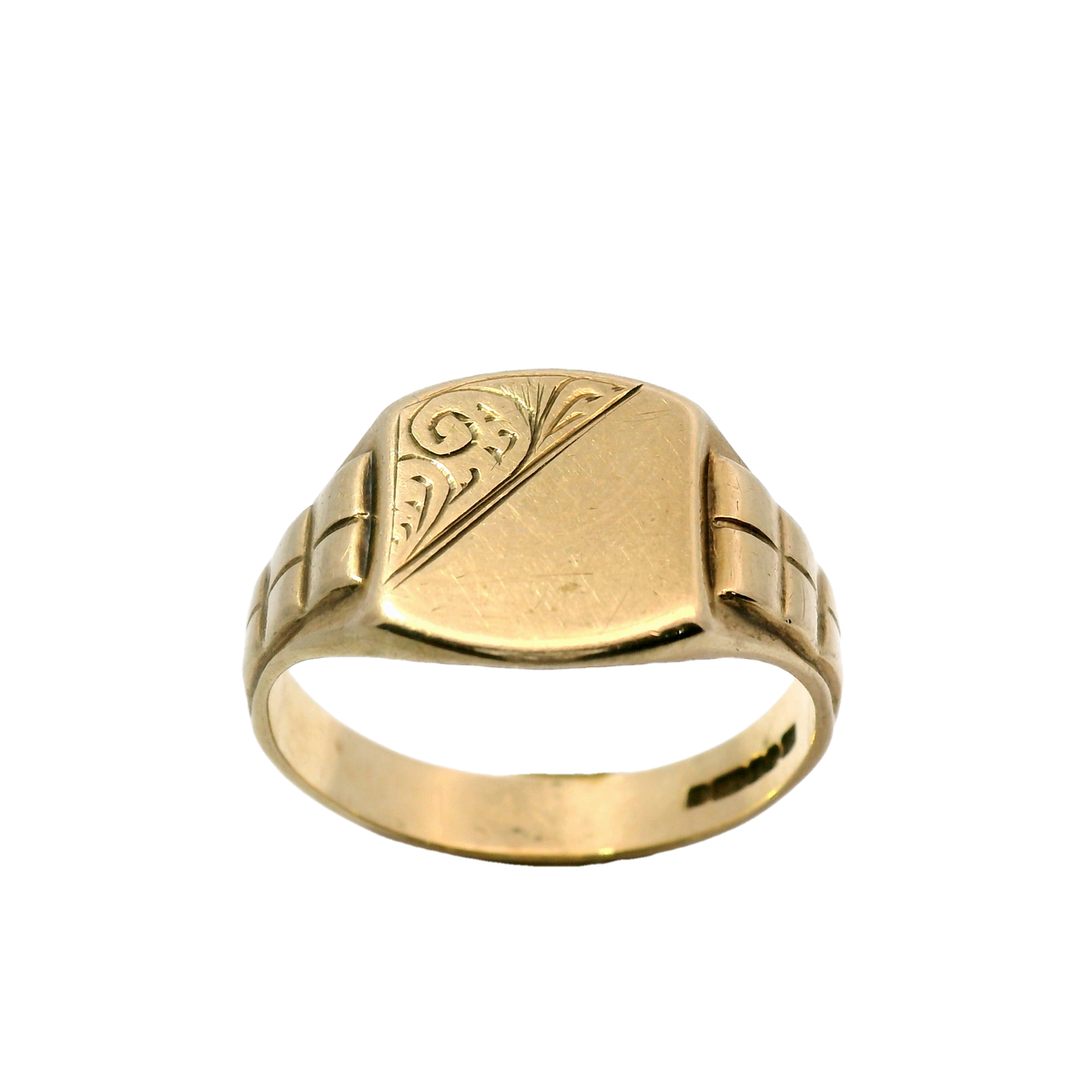 9CT Pre-owned Patterned Signet Ring Size T