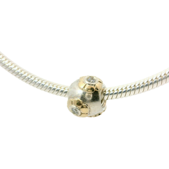 Genuine PANDORA 790207CZ SS & 14K Gold Raised Flower Bead with Clear Zirconia Charm Only