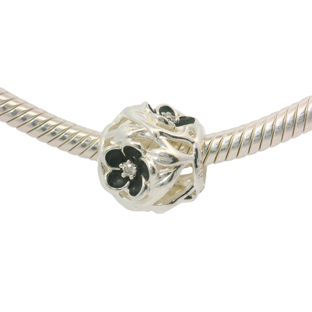 Genuine PANDORA 791409CZ Black Mystic Flower Floral Charm Only