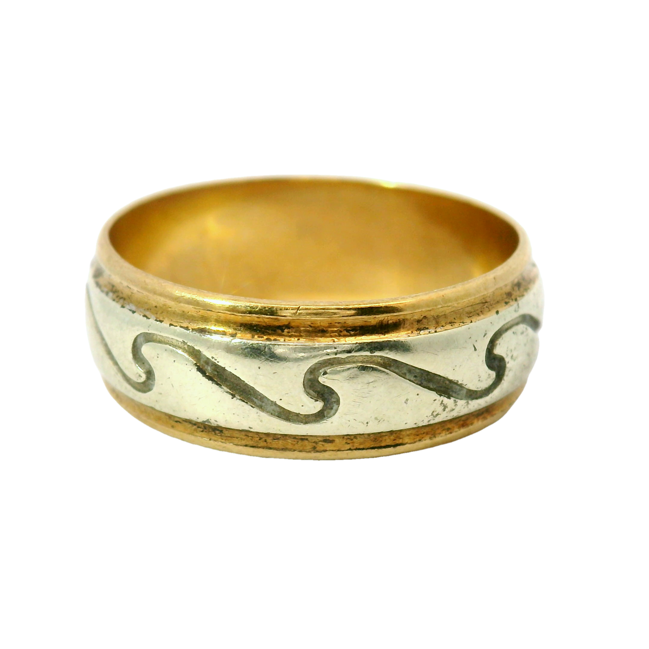 9CT Pre-owned Yellow/White Gold Patterned Band Ring (Size U)