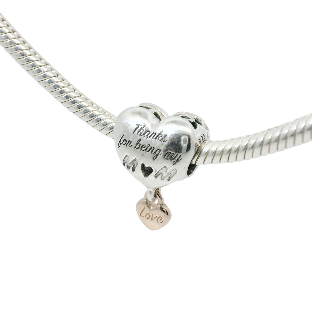 Genuine PANDORA 788830C00 Silver & 14k Love You Mum Heart Charm Only
