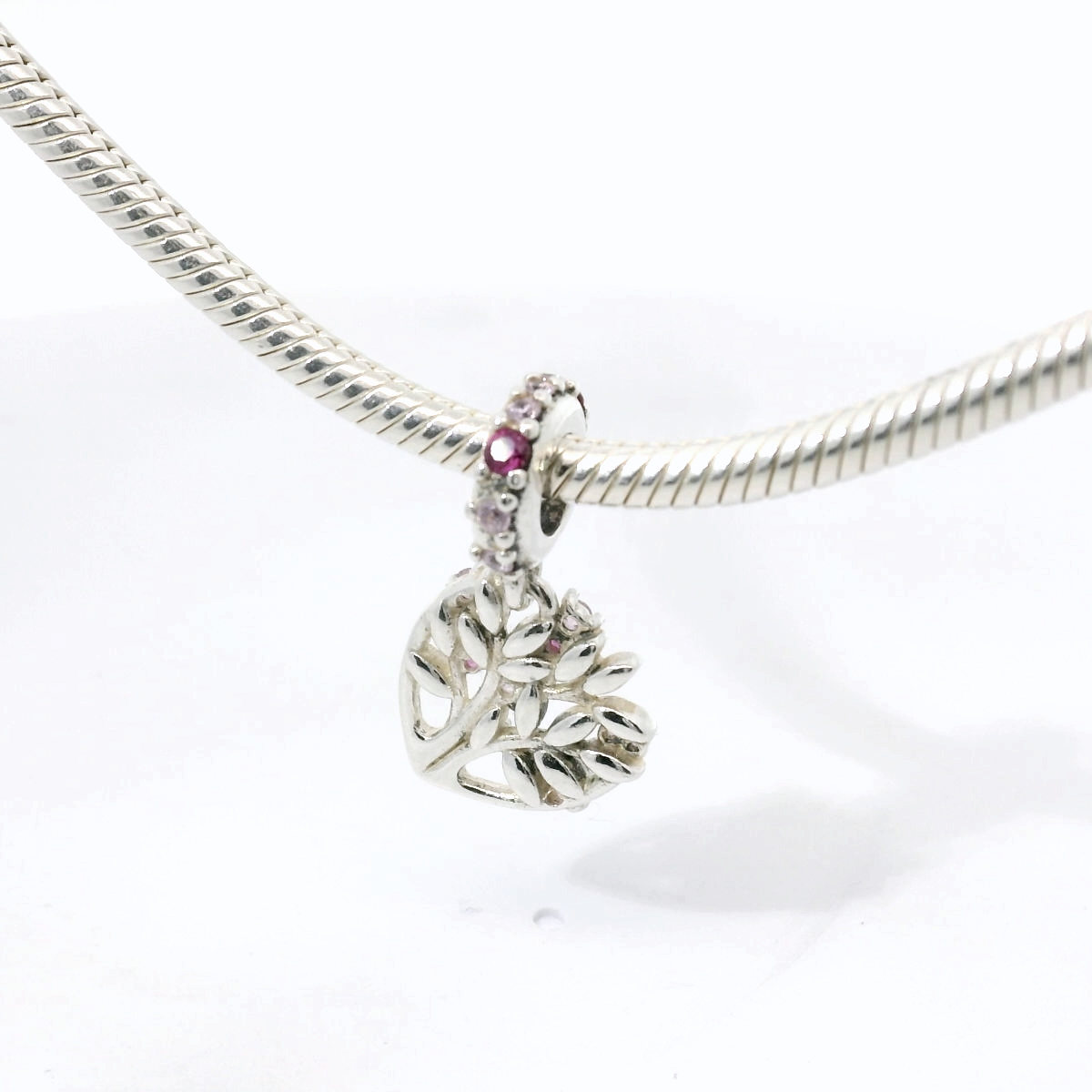Genuine PANDORA 799153C01 Silver & Pink Family Tree Heart Charm Only