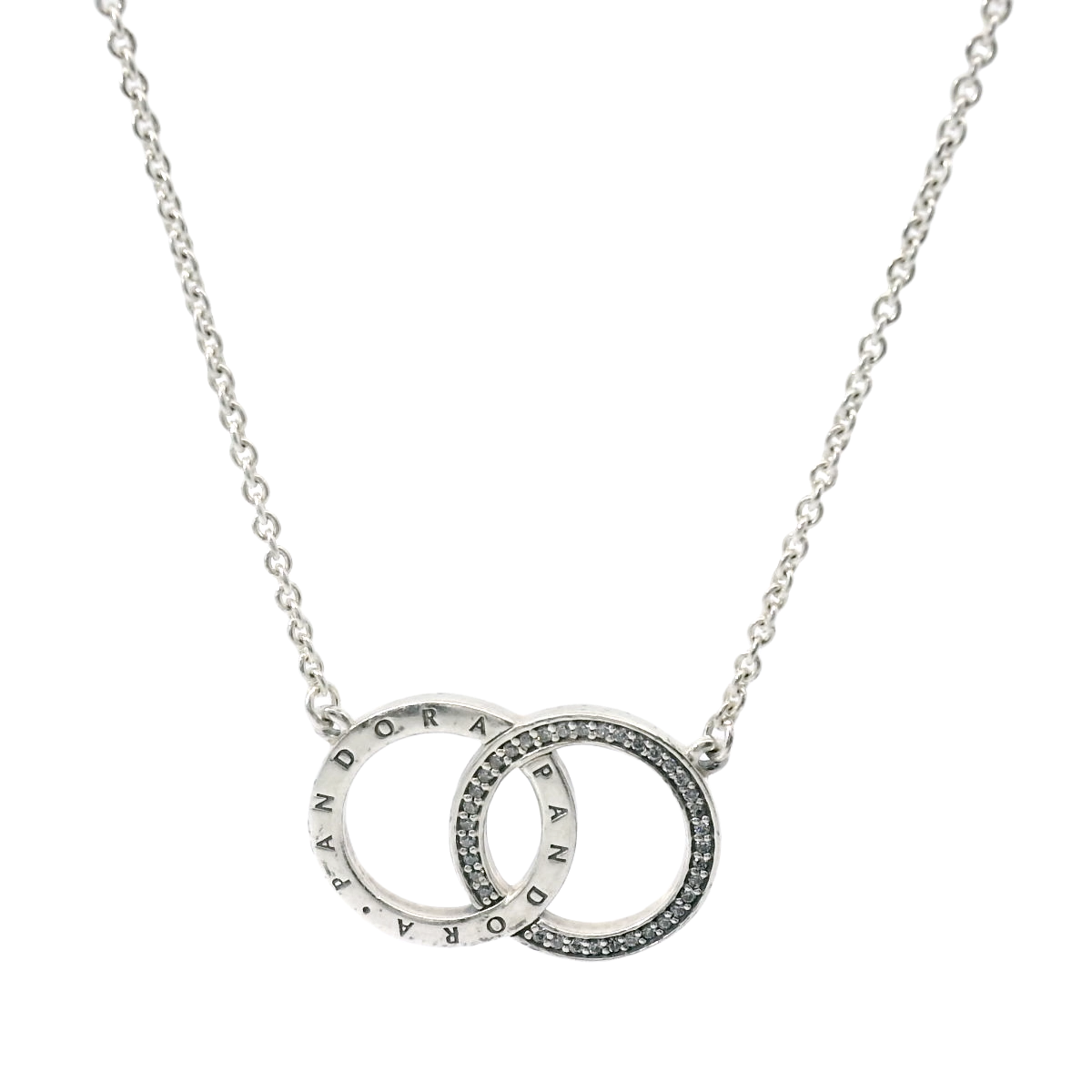Genuine PANDORA 396235CZ-45 Circles Logo Silver Zirconia Necklace 45cm