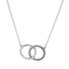 Genuine PANDORA 396235CZ-45 Circles Logo Silver Zirconia Necklace 45cm