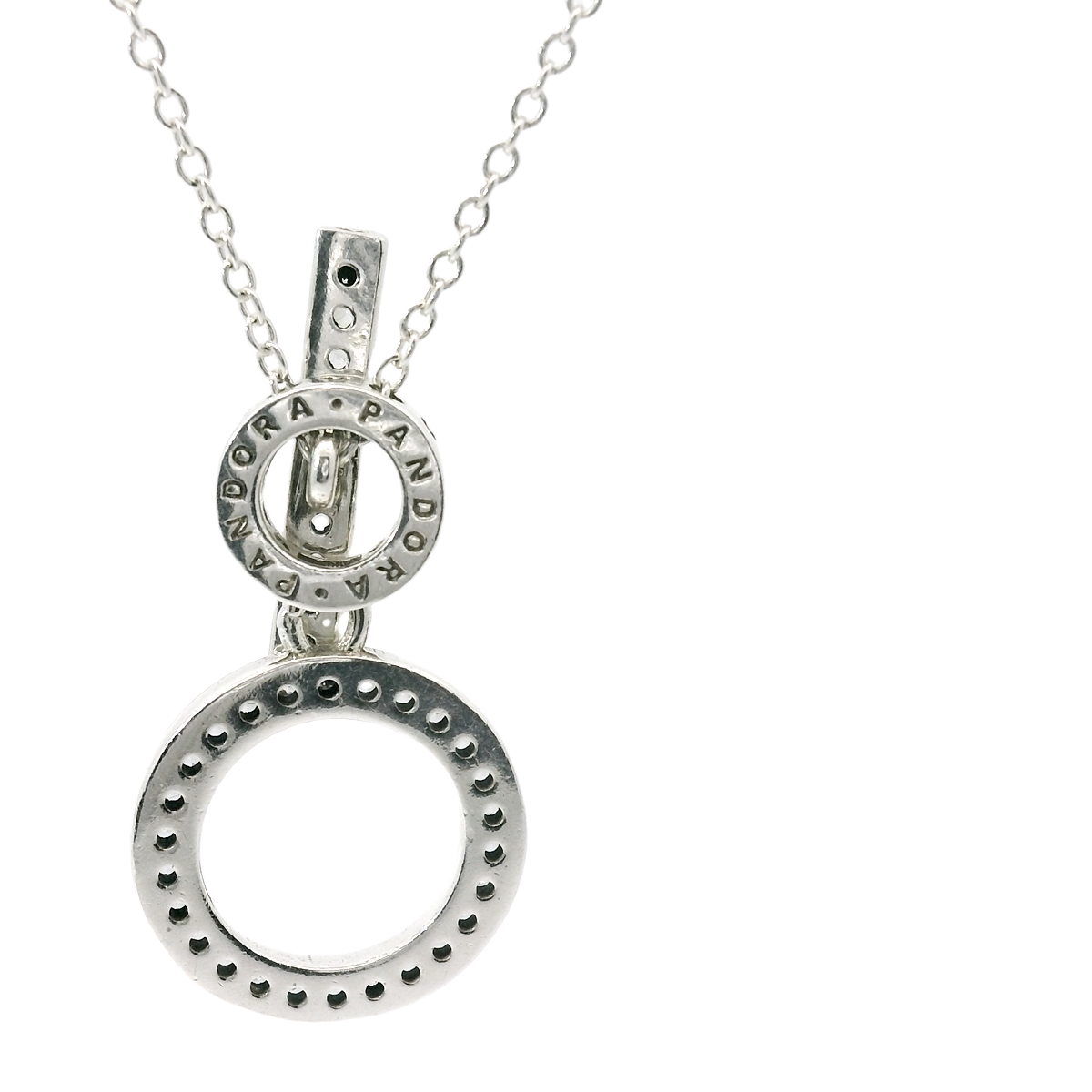 Genuine PANDORA 399039C01 Double Hoop T-bar Silver Necklace Clear CZ 45cm
