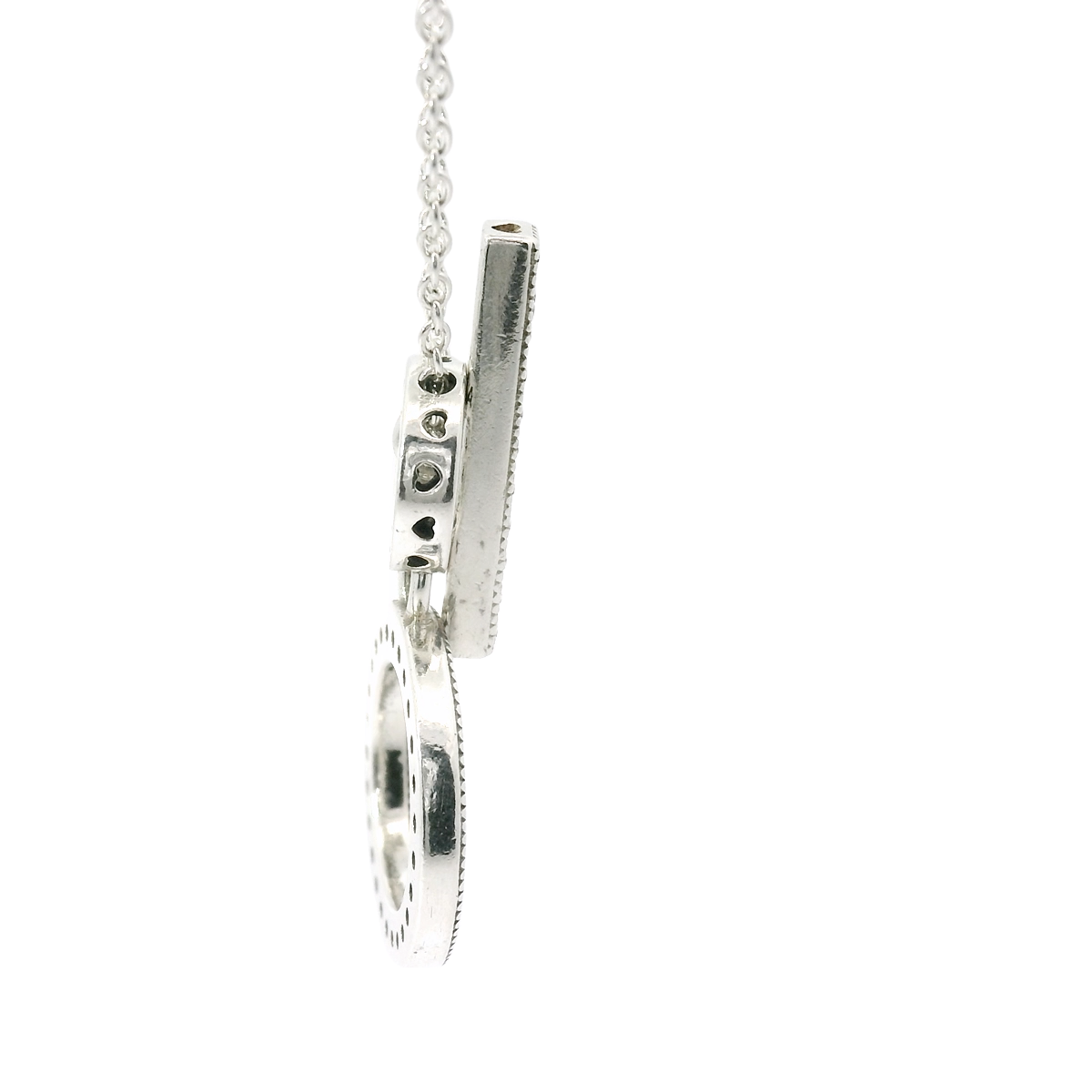 Genuine PANDORA 399039C01 Double Hoop T-bar Silver Necklace Clear CZ 45cm