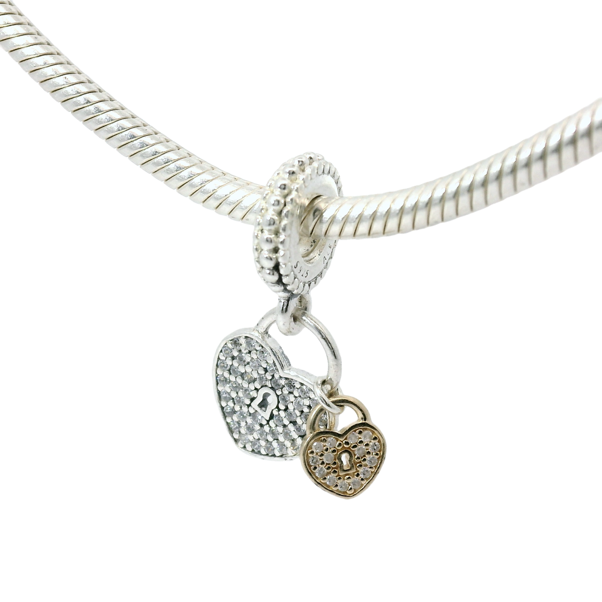Genuine PANDORA 791807CZ Silver & 14k Gold Padlocks Dangle Charm Only