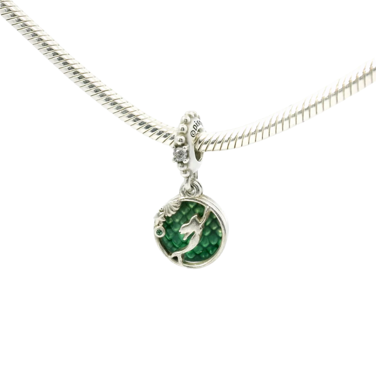 Genuine PANDORA 798231CZ Disney Ariel Green Enamel Double Dangle Charm Only
