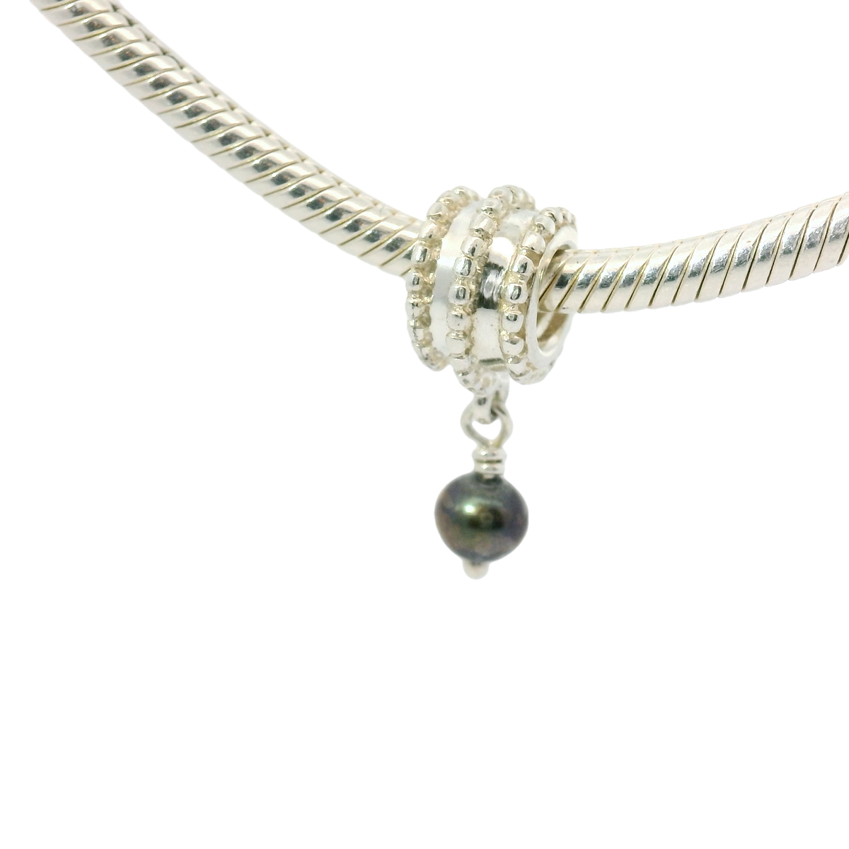 Genuine PANDORA 790132BP Bevelled Drop Dangle Black Pearl Silver Charm only