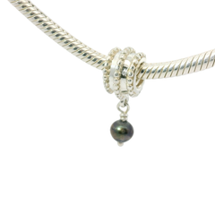 Genuine PANDORA 790132BP Bevelled Drop Dangle Black Pearl Silver Charm only