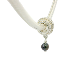 Genuine PANDORA 790132BP Bevelled Drop Dangle Black Pearl Silver Charm only