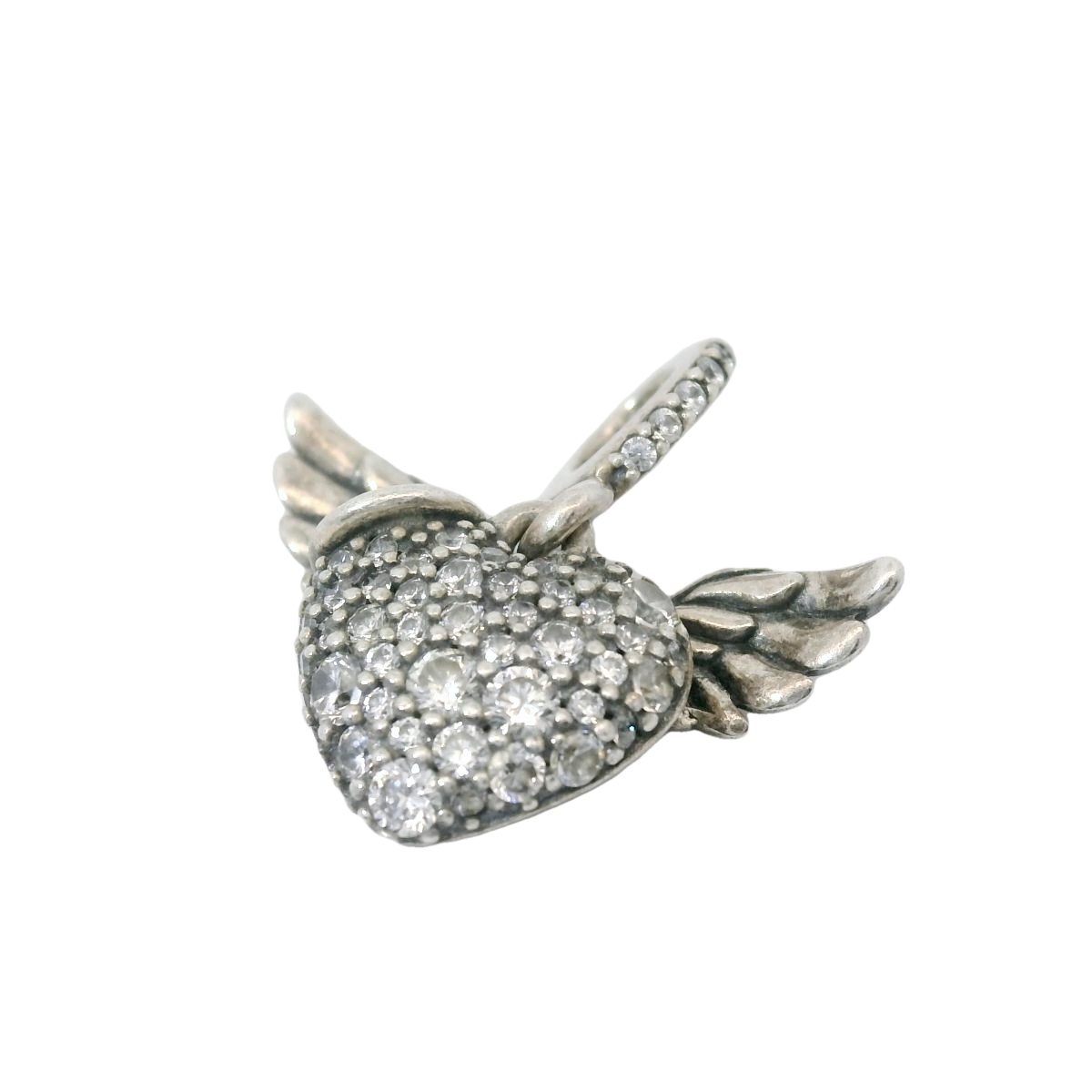 Genuine PANDORA 398505C01 Silver Pave Heart & Wings Pendant Charm Only