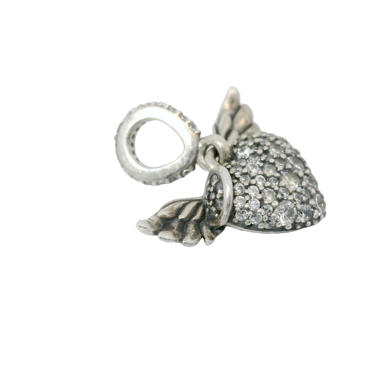 Genuine PANDORA 398505C01 Silver Pave Heart & Wings Pendant Charm Only