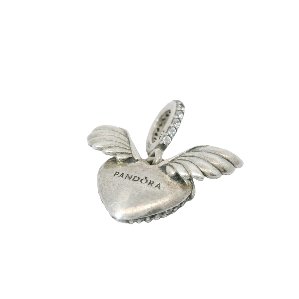 Genuine PANDORA 398505C01 Silver Pave Heart & Wings Pendant Charm Only