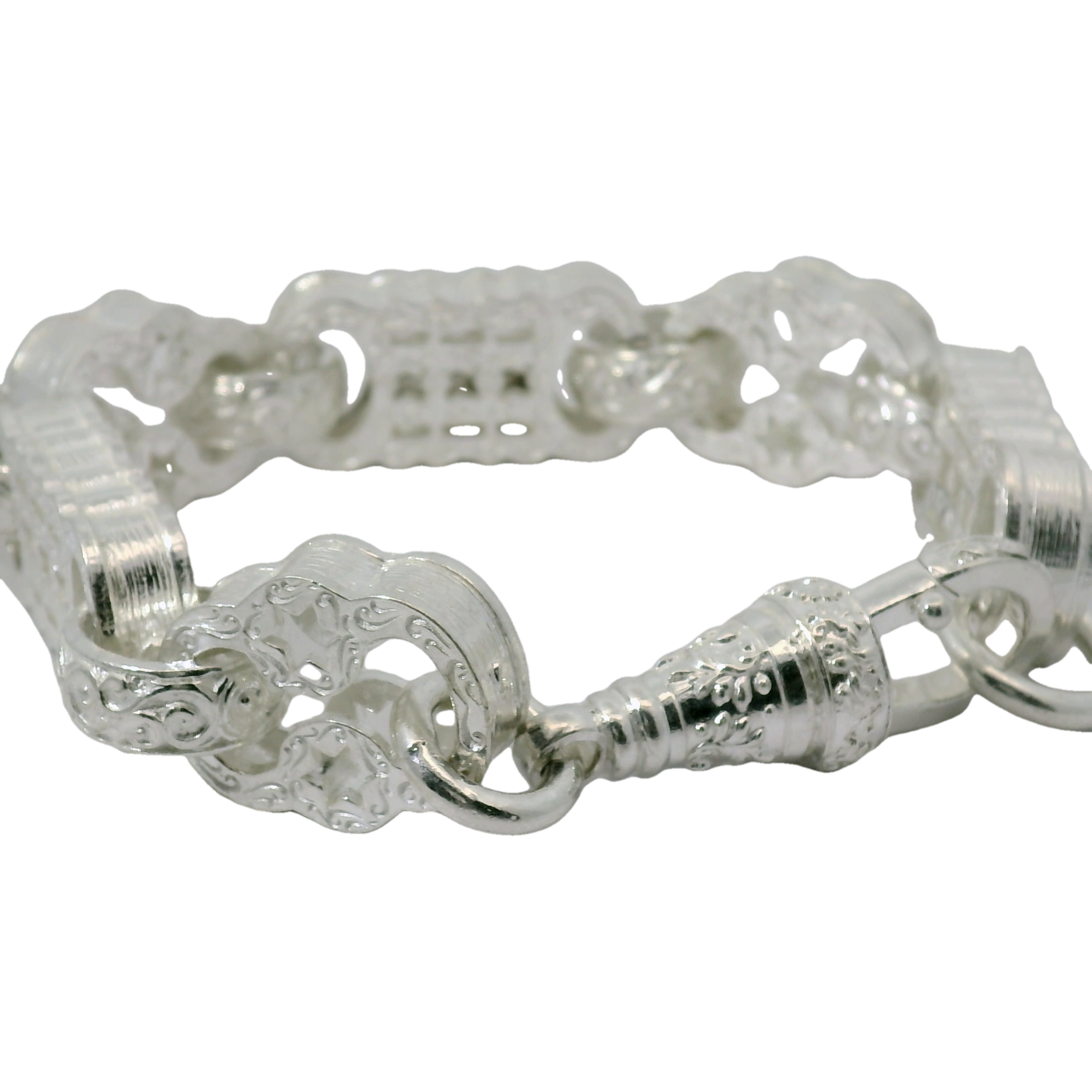 8" New Silver 925 Stars & Bars Bracelet (71g)