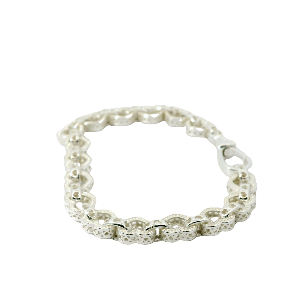 7.5" New Silver 925 Heart Belcher Bracelet (16.8g)