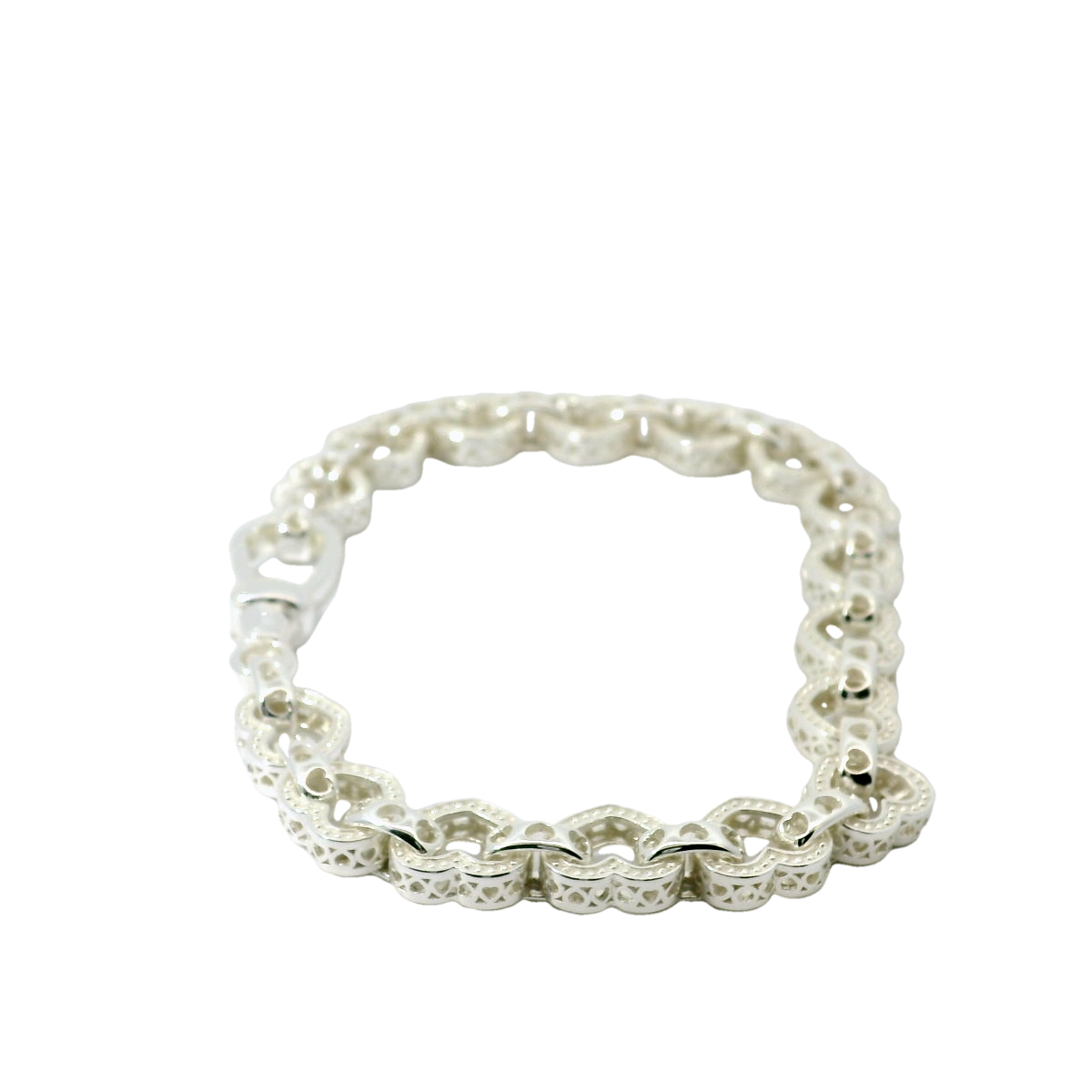 7.5" New Silver 925 Heart Belcher Bracelet (16.8g)