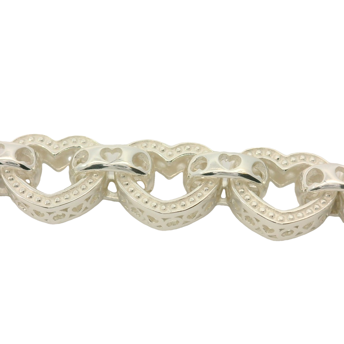 7.5" New Silver 925 Heart Belcher Bracelet (16.8g)