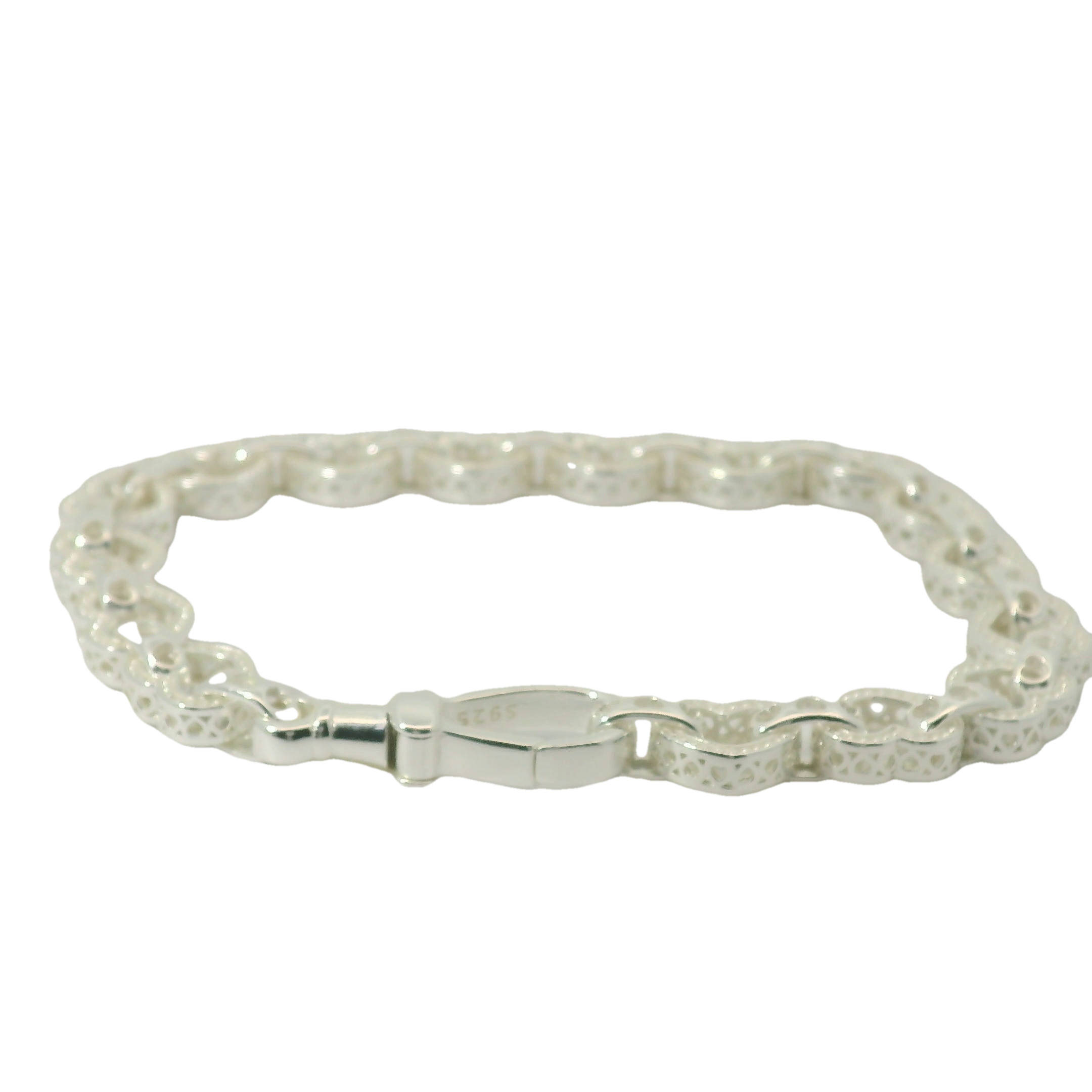 7.5" New Silver 925 Heart Belcher Bracelet (16.5g)