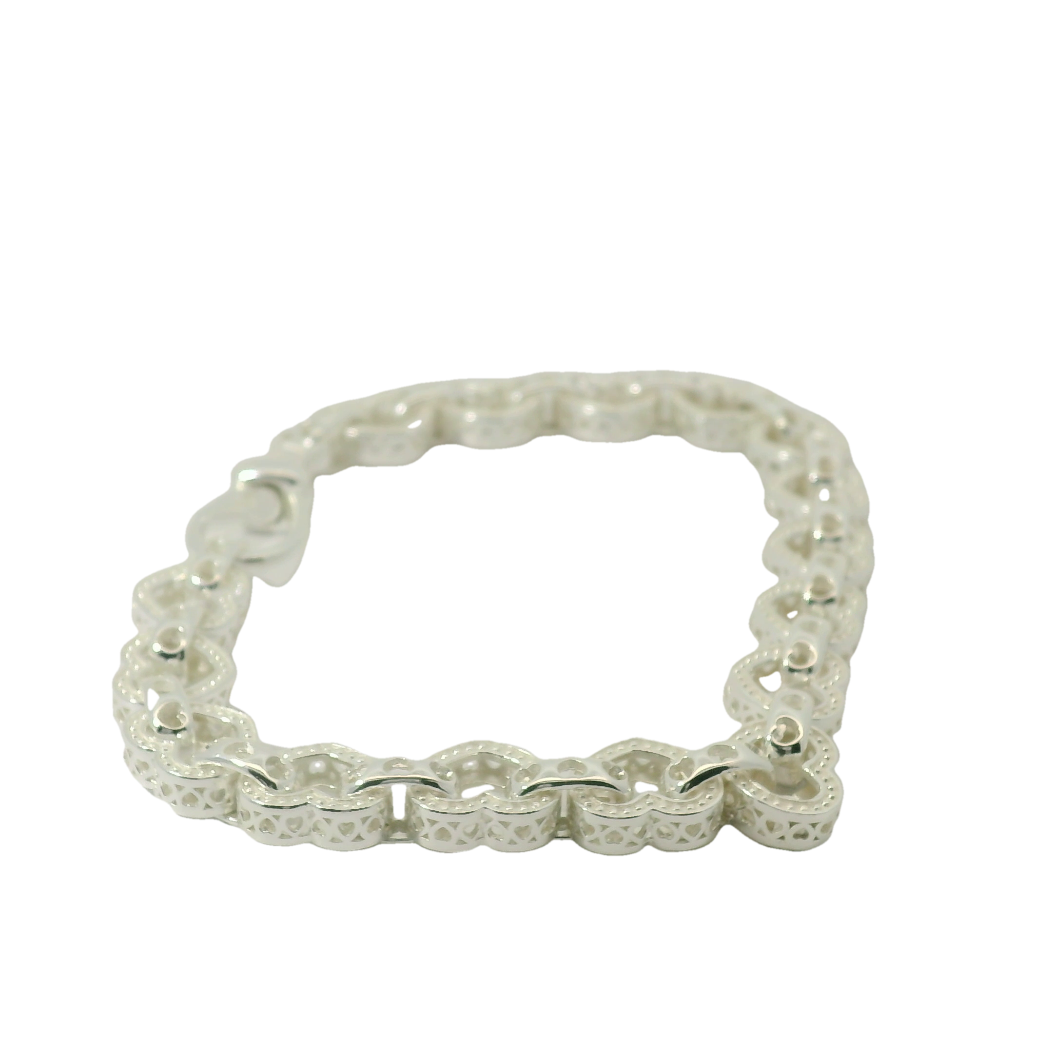 7.5" New Silver 925 Heart Belcher Bracelet (16.5g)