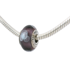 Genuine PANDORA 790643 Purple Flowers Murano Glass Charm Only