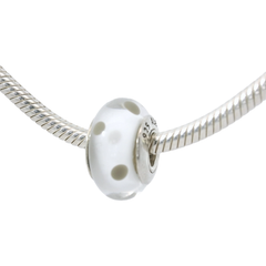 Genuine PANDORA 790602 White Beige Polka Murano Silver Glass Bead Only