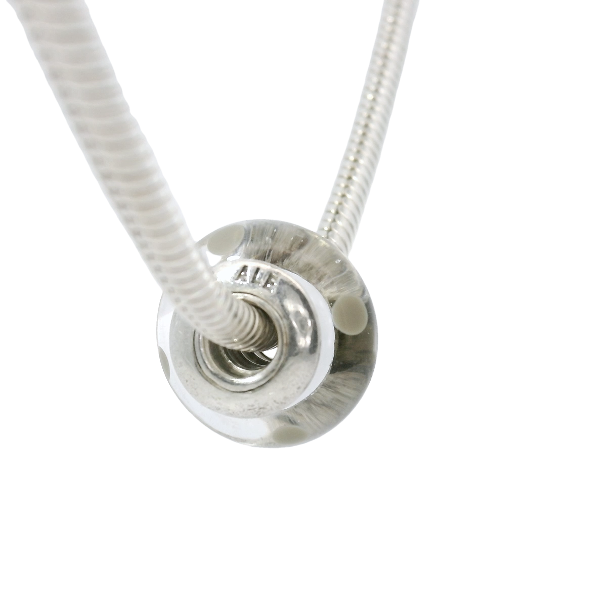 Genuine PANDORA 790602 White Beige Polka Murano Silver Glass Bead Only