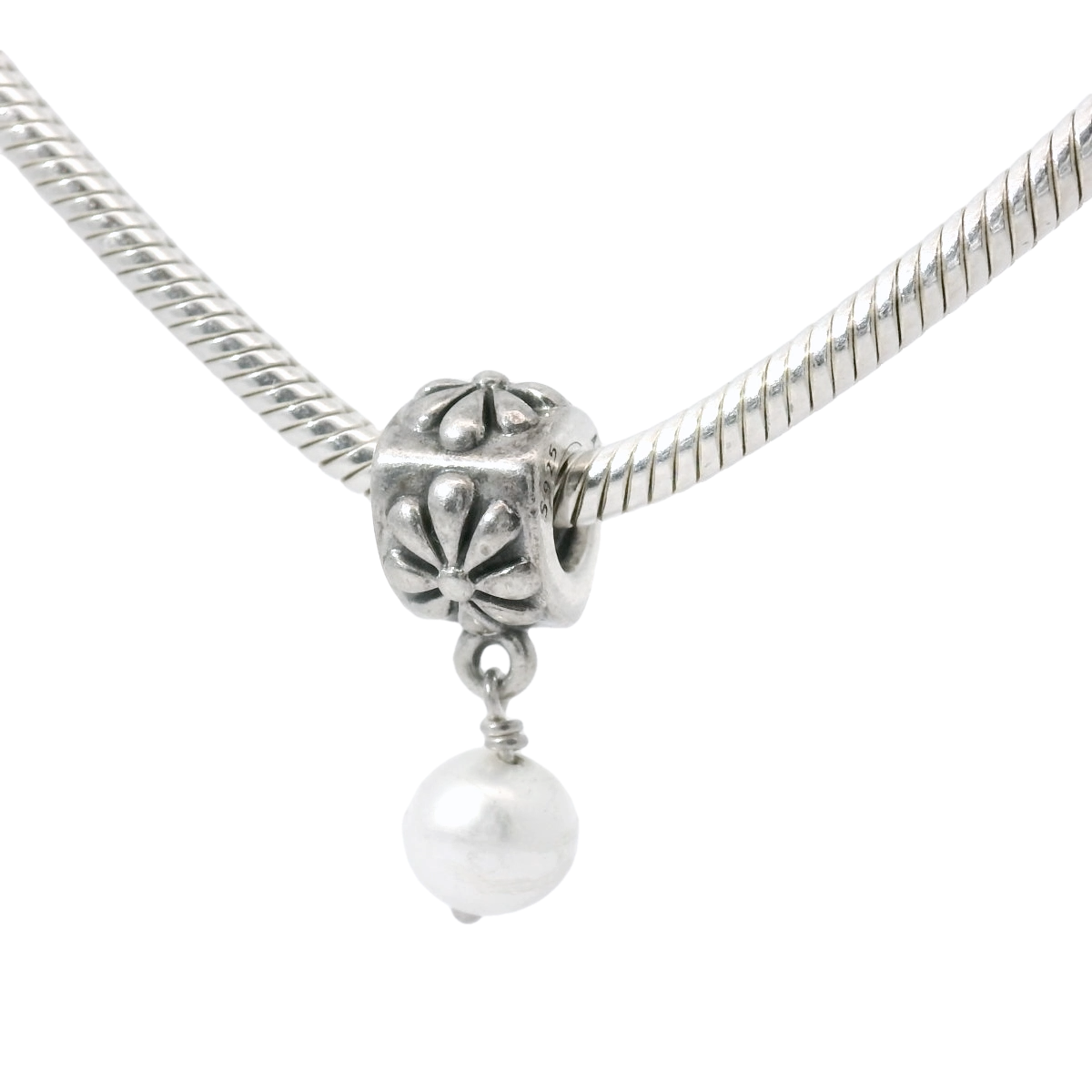 Genuine PANDORA 790535P Posy Flower Pearl Dangle Charm Only