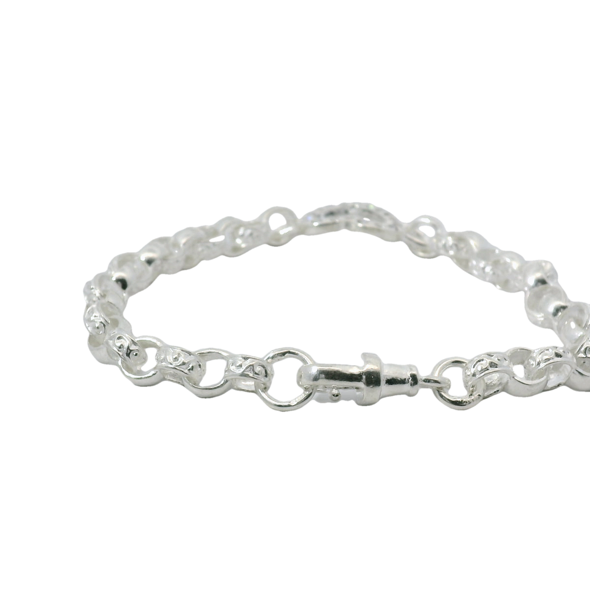 7.5" New Silver 925 CZ Open Heart Belcher Bracelet (13.4g)